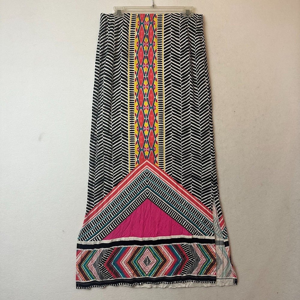 EST. 1946 Womens Geometric Chevron Print Maxi Skirt Side Slit Pink Black Medium‎